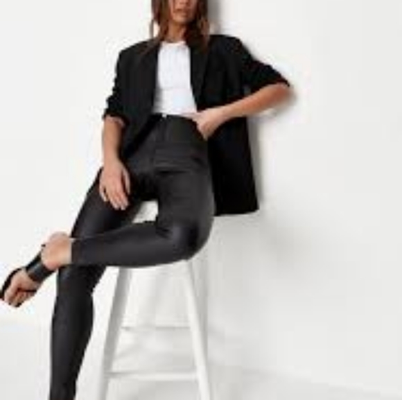 Missguided tall vice black high waisted coated pants - Picture 1 of 1
